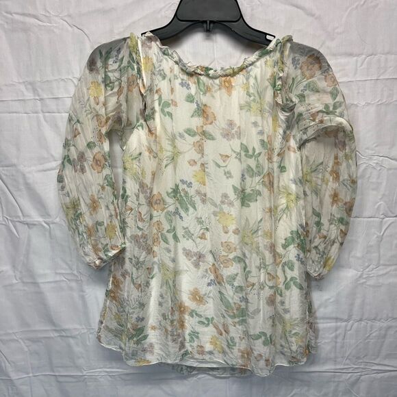 Feminine size L silk blouse fully lined with layered 3/4 bell sleeves - Picture 1 of 6